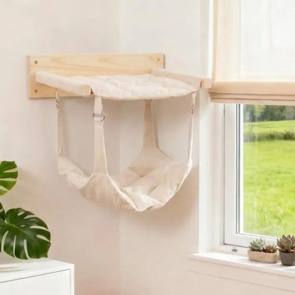 modern wooden double layer cat wall hammock 21
