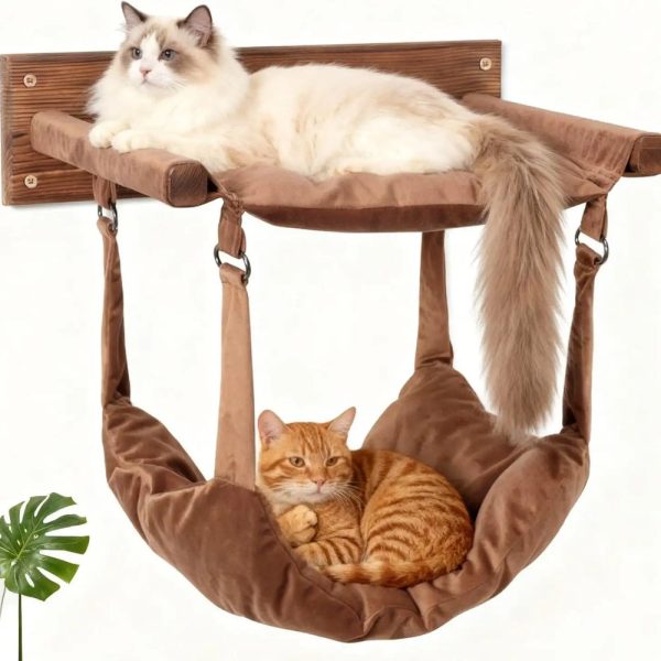 modern wooden double layer cat wall hammock 22