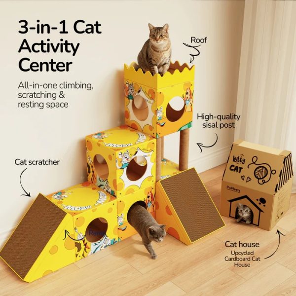 modular cardboard cat tree & scratcher house 12