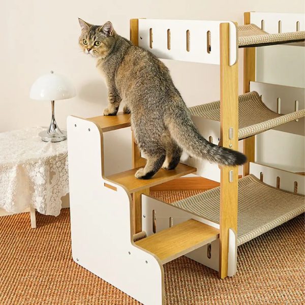 multi tiered faux sisal cat scratching cat hammock with stairs 13