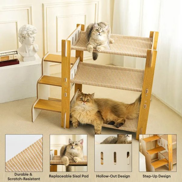 multi tiered faux sisal cat scratching cat hammock with stairs 15