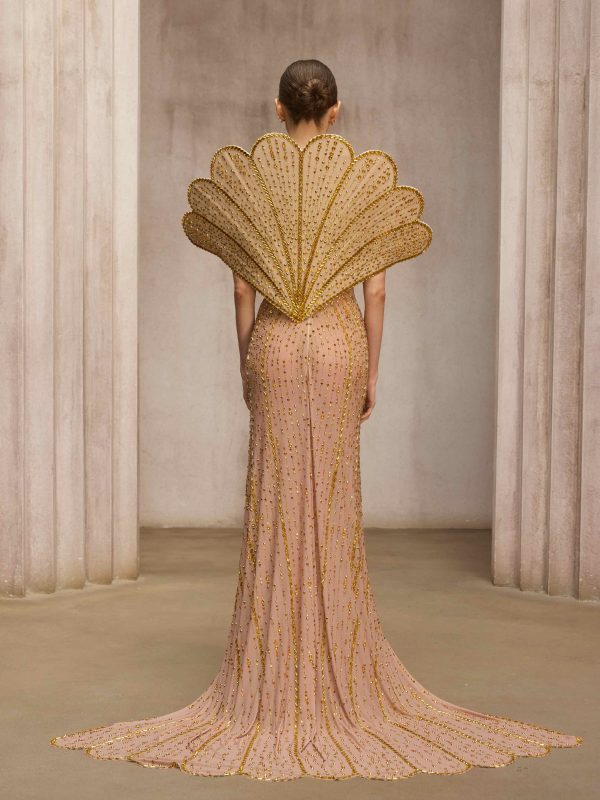 nesvor rhinestone mesh split maxi dress in gold 16