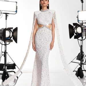 nevra cape sleeve rhinestone cutout maxi dress 11