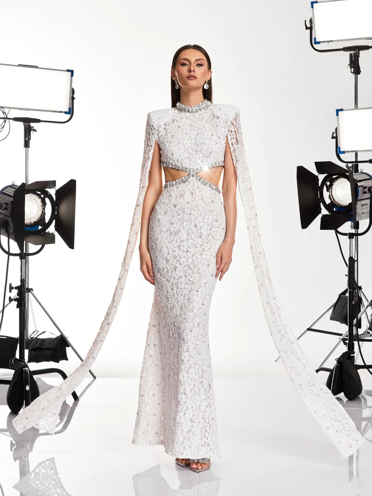 nevra cape sleeve rhinestone cutout maxi dress 11