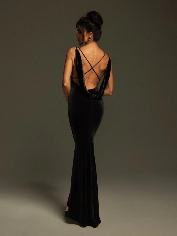 nketiah plunge neck flower velvet maxi dress 16