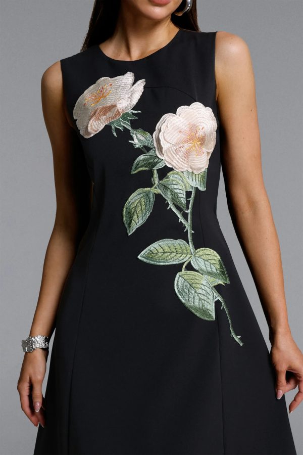 ogima sleeveless flower embroidered midi dress in black 13