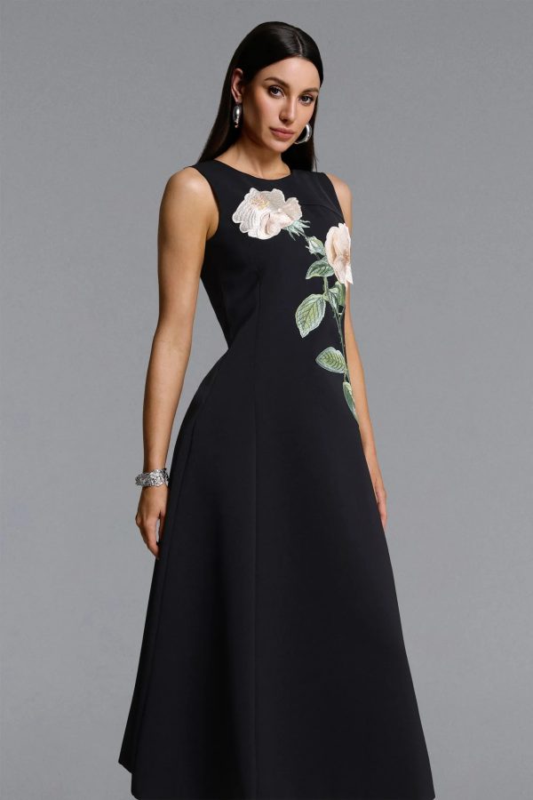 ogima sleeveless flower embroidered midi dress in black 15