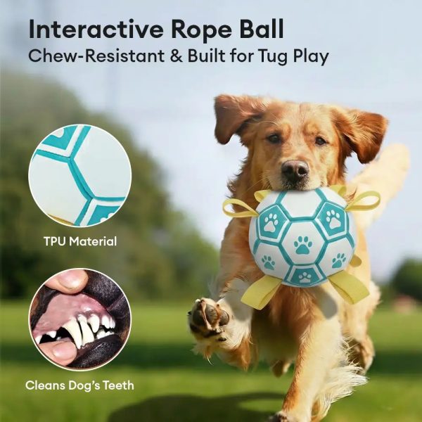 paw print soccer ball dog chew toy with straps 13