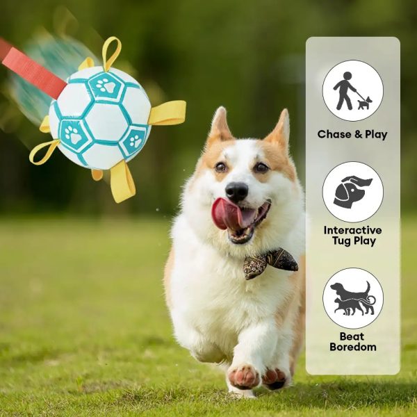 paw print soccer ball dog chew toy with straps 14