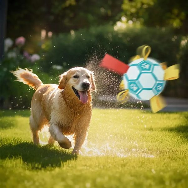 paw print soccer ball dog chew toy with straps 16