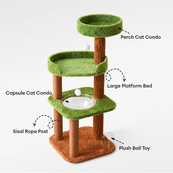playful multi level plush activity center cat tree with space capsule 17