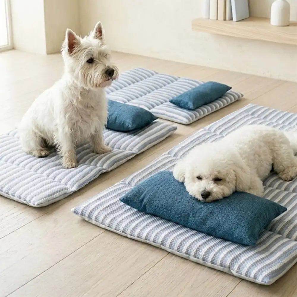 refreshing striped cooling ice silk non slip dog mat with pillow 11