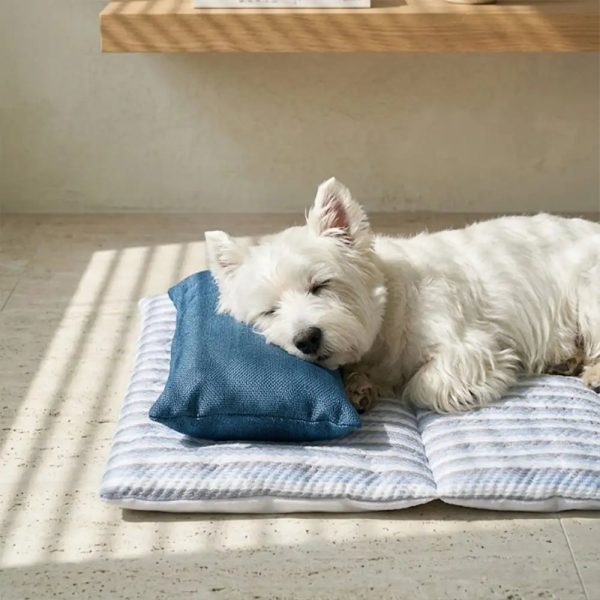 refreshing striped cooling ice silk non slip dog mat with pillow 14