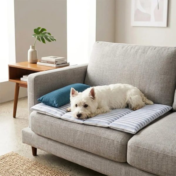 refreshing striped cooling ice silk non slip dog mat with pillow 15