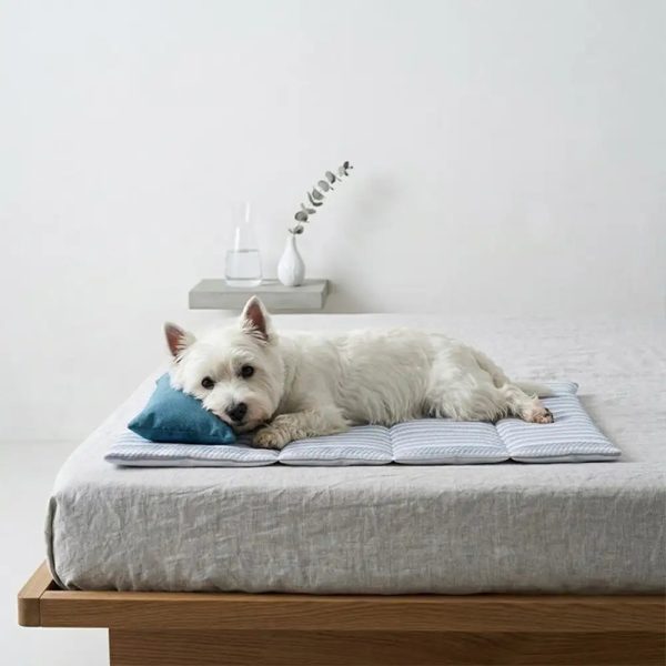 refreshing striped cooling ice silk non slip dog mat with pillow 17
