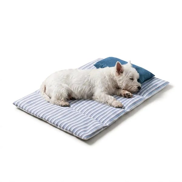 refreshing striped cooling ice silk non slip dog mat with pillow 19