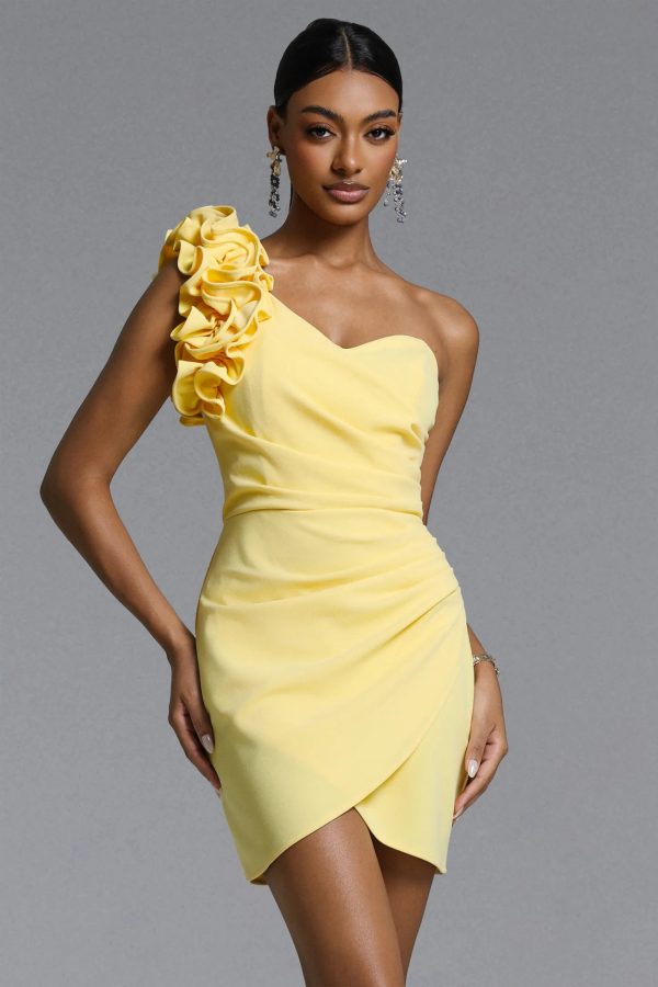 roanna one shoulder ruched ruffle mini dress 12