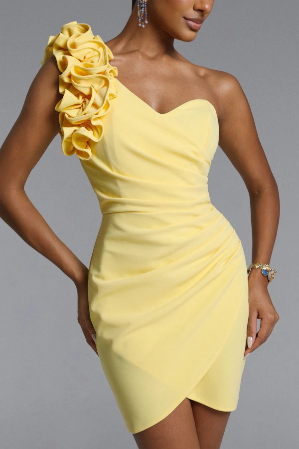 roanna one shoulder ruched ruffle mini dress 13