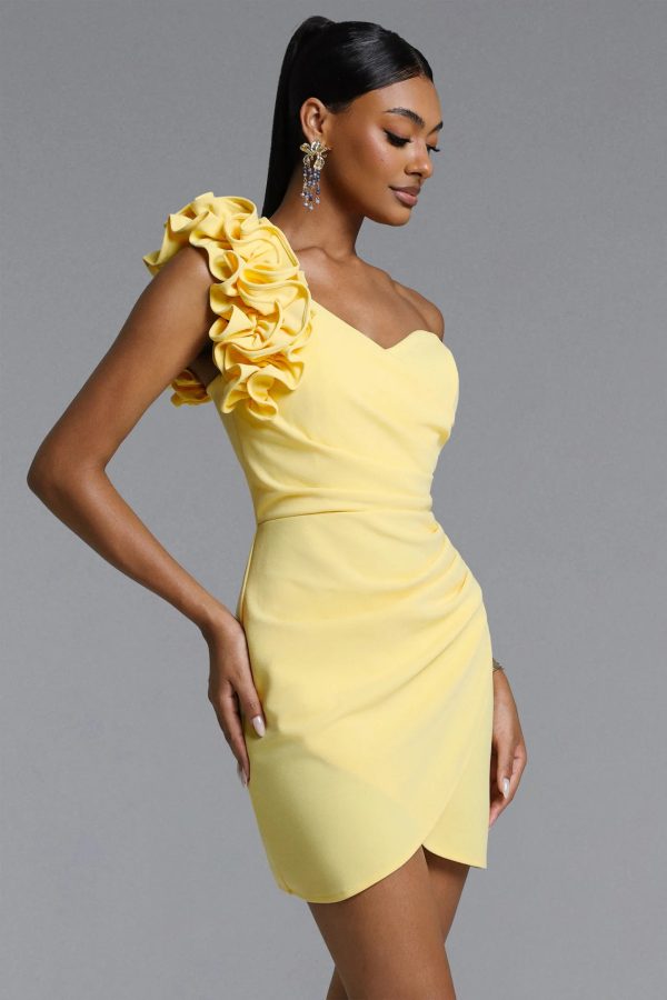roanna one shoulder ruched ruffle mini dress 14