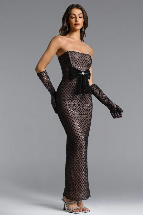 rosella bow embellished sequin mesh maxi dress 14
