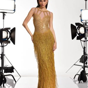 saelyvira fringe rhinestone maxi dress in gold 11