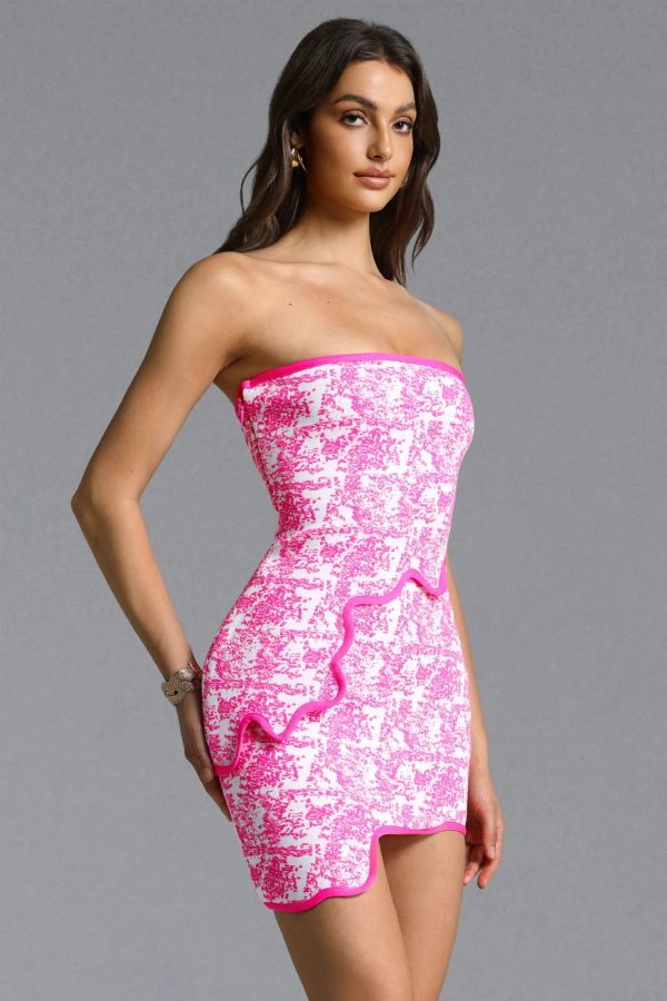 trinaco scalloped print pink bandage top & skirt set 14