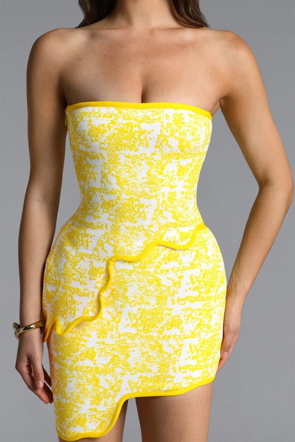 trinaco scalloped print yellow bandage top & skirt set 13