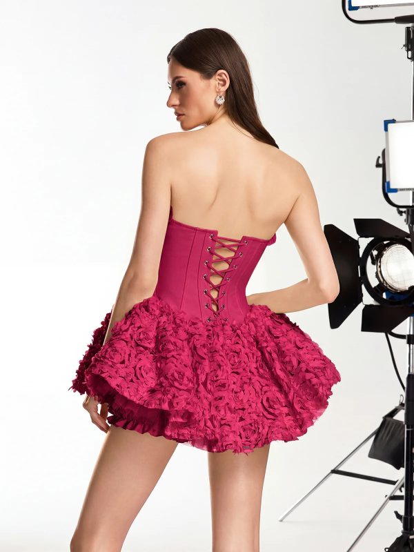 ulthar strapless flower mini dress in hot pink 16