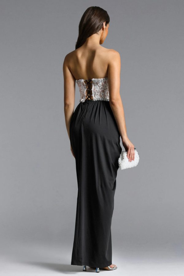 uthoril strapless lace up split maxi dress 16