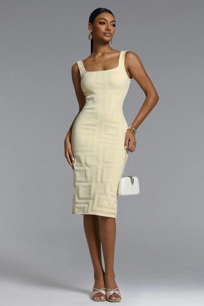 vilina square pattern bandage midi dress 11