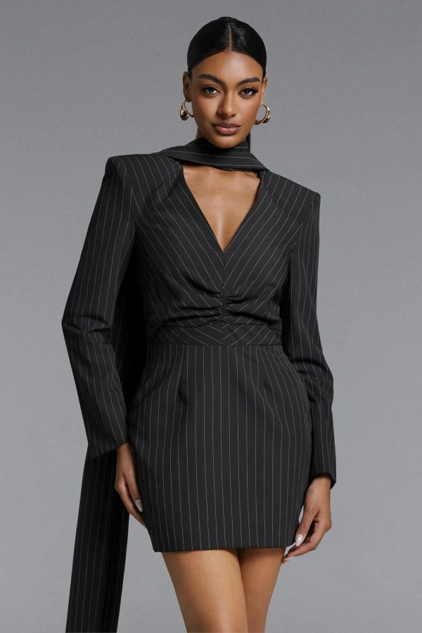 zamiel v neck long sleeve ruched stripe woven mini dress 12