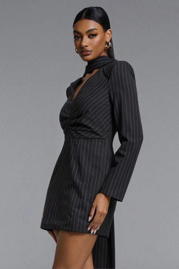zamiel v neck long sleeve ruched stripe woven mini dress 14