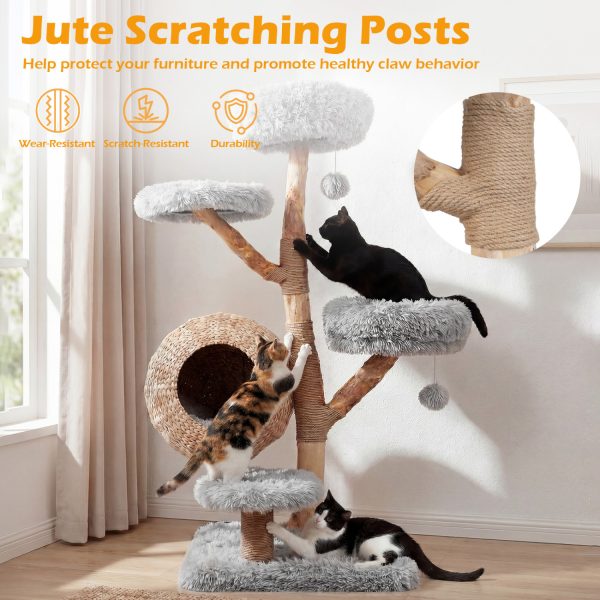 5 tier wooden cat tree with woven condo & plush perches 12