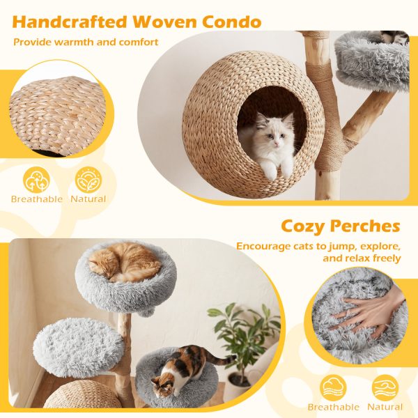 5 tier wooden cat tree with woven condo & plush perches 14