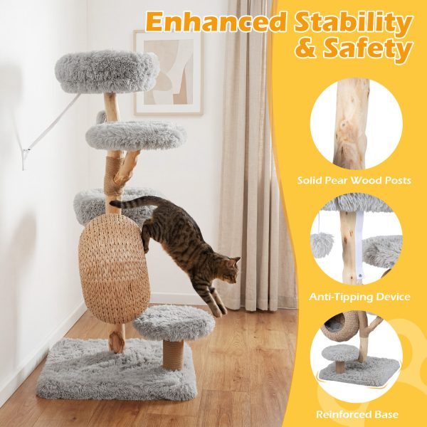 5 tier wooden cat tree with woven condo & plush perches 15