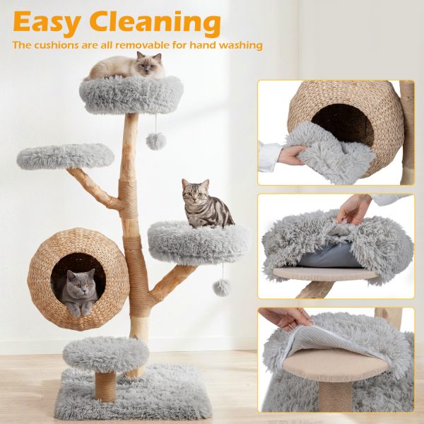 5 tier wooden cat tree with woven condo & plush perches 17