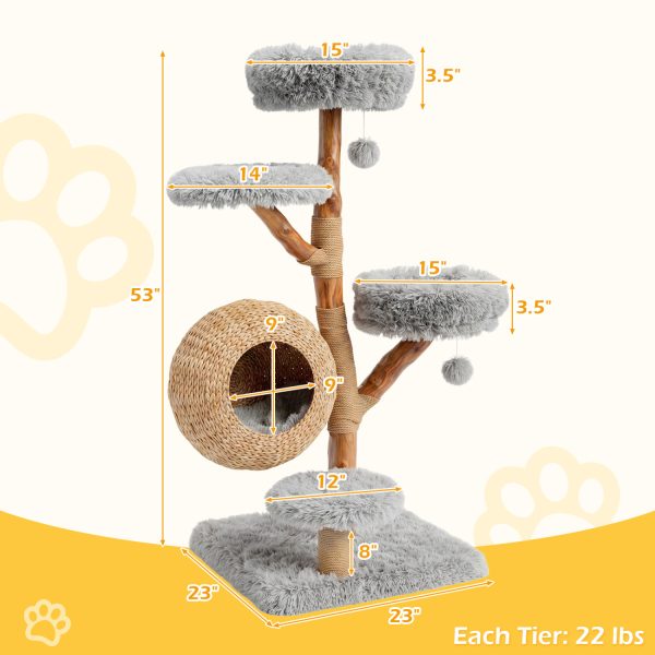 5 tier wooden cat tree with woven condo & plush perches 18