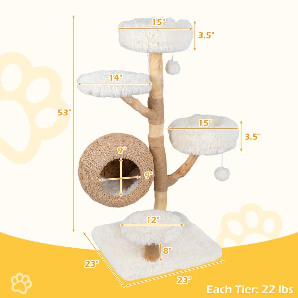 5 tier wooden cat tree with woven condo & plush perches 20