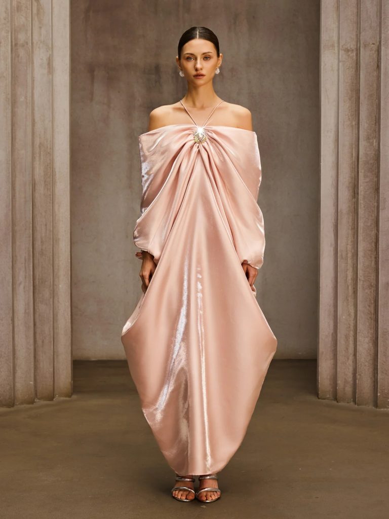 drika off shoulder ruched crystal maxi dress 11