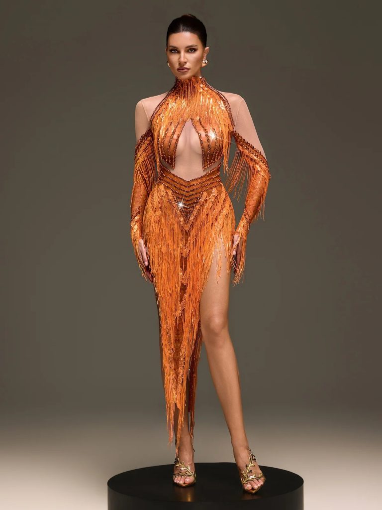 ervanel high neck fringe diamond bodysuit 11