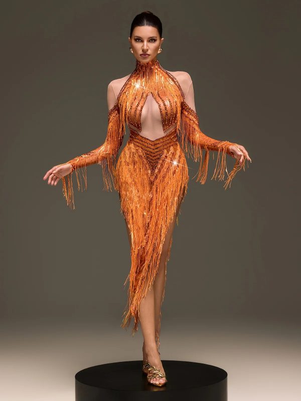 ervanel high neck fringe diamond bodysuit 12