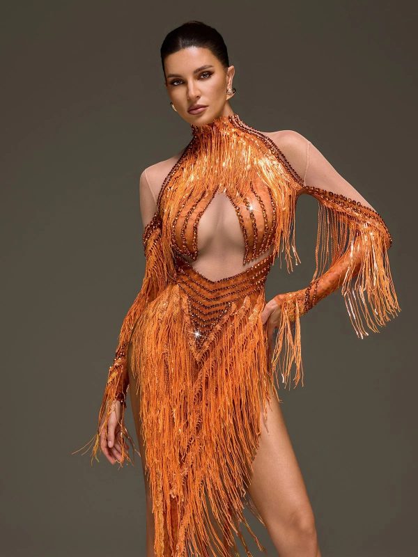 ervanel high neck fringe diamond bodysuit 13