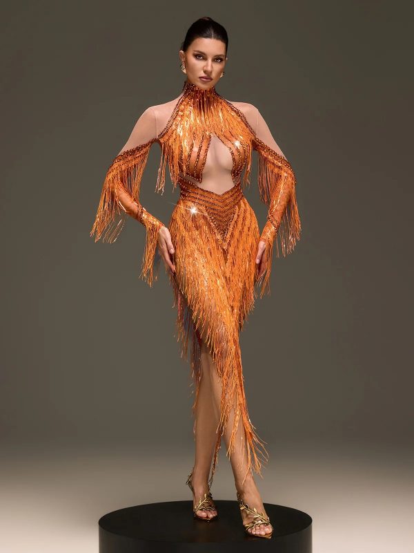 ervanel high neck fringe diamond bodysuit 14