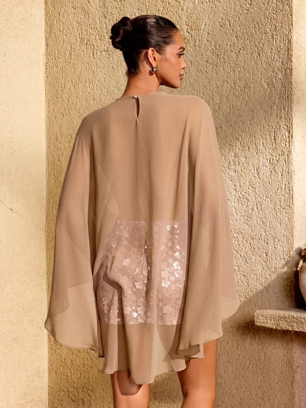korvannis cape flower sequin skirt set in nude 16
