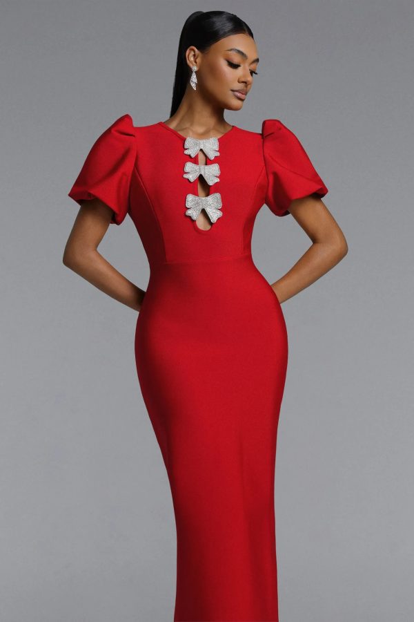 lazze puff sleeve bow bandage maxi dress 12