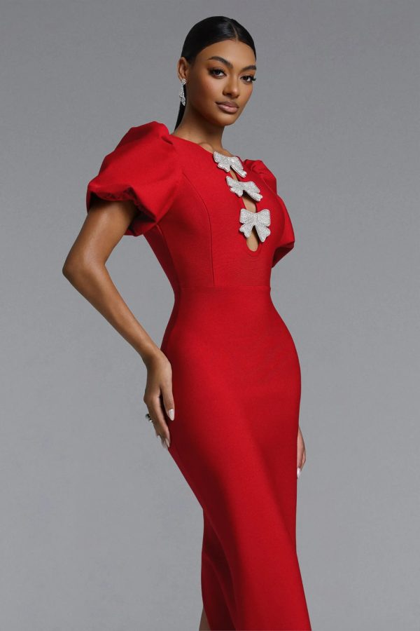 lazze puff sleeve bow bandage maxi dress 14