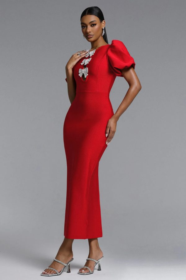 lazze puff sleeve bow bandage maxi dress 15