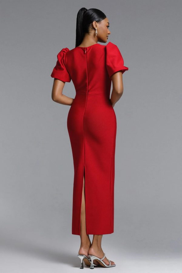 lazze puff sleeve bow bandage maxi dress 16