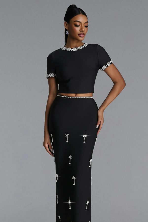 lula short sleeve rhinestone bandage two piece maxi dress 12