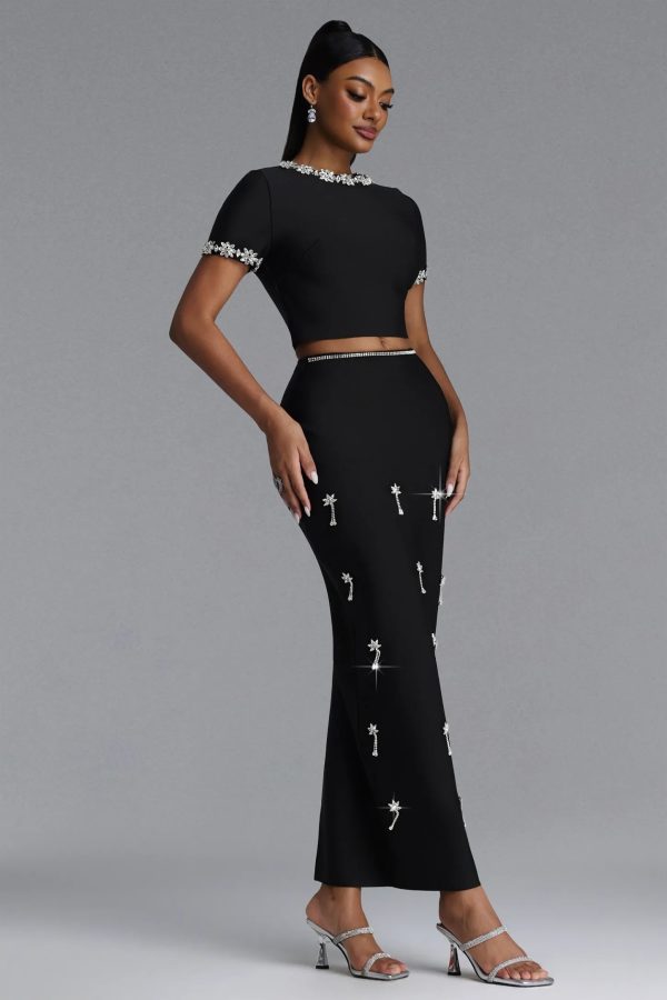 lula short sleeve rhinestone bandage two piece maxi dress 15